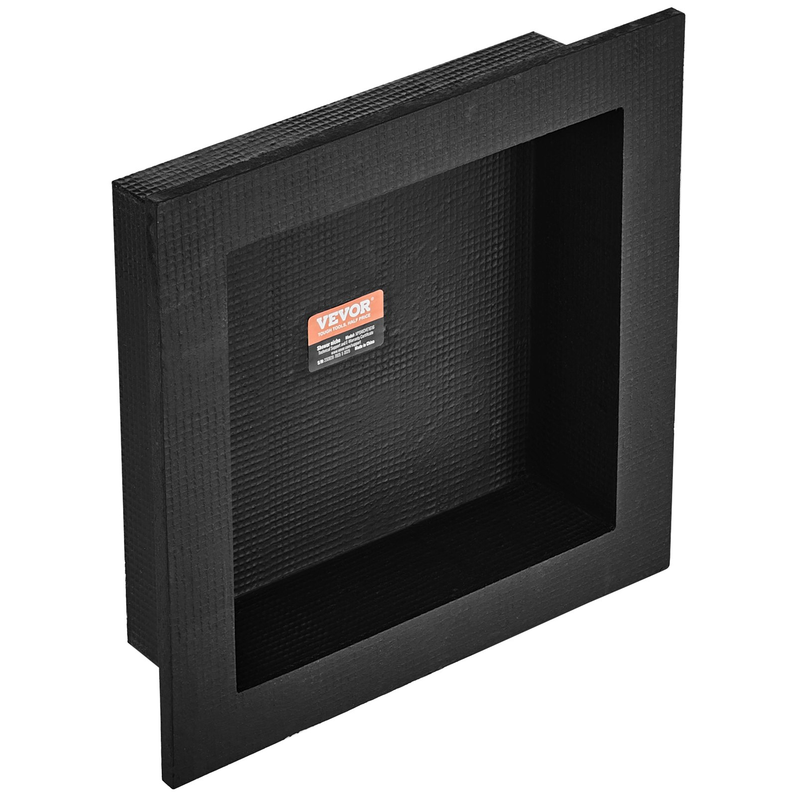 Black VEVOR shower niche with single shelf, square corners, wall-inserted design, ideal for modern shower soap storage.