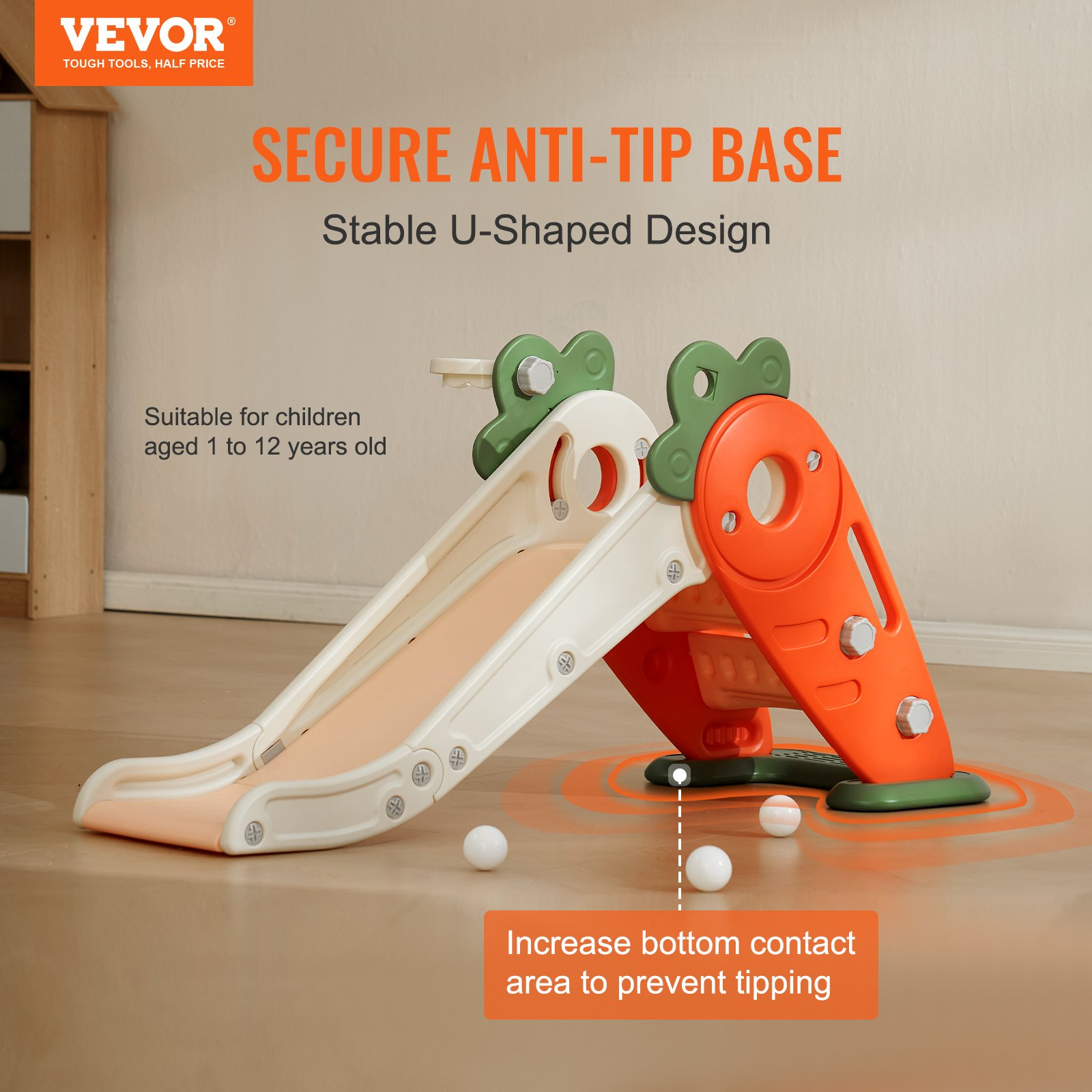 Start2Finish toddler slide with climbing ladders, basketball hoop, raised handrail, and anti-slip strip for indoor outdoor play for kids.