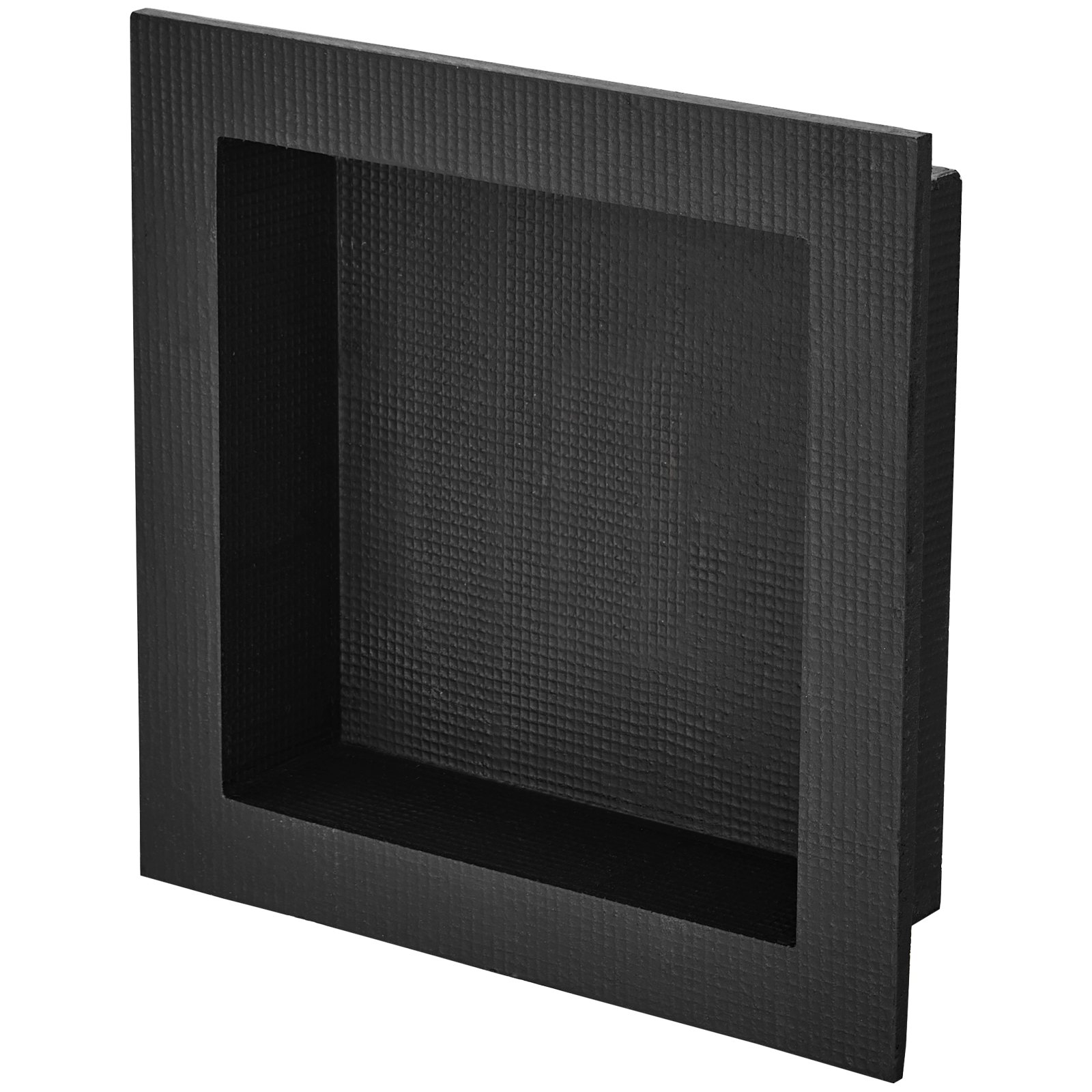 Black VEVOR shower niche with single shelf, square corners, wall-inserted design, for modern bathroom soap and shower storage.