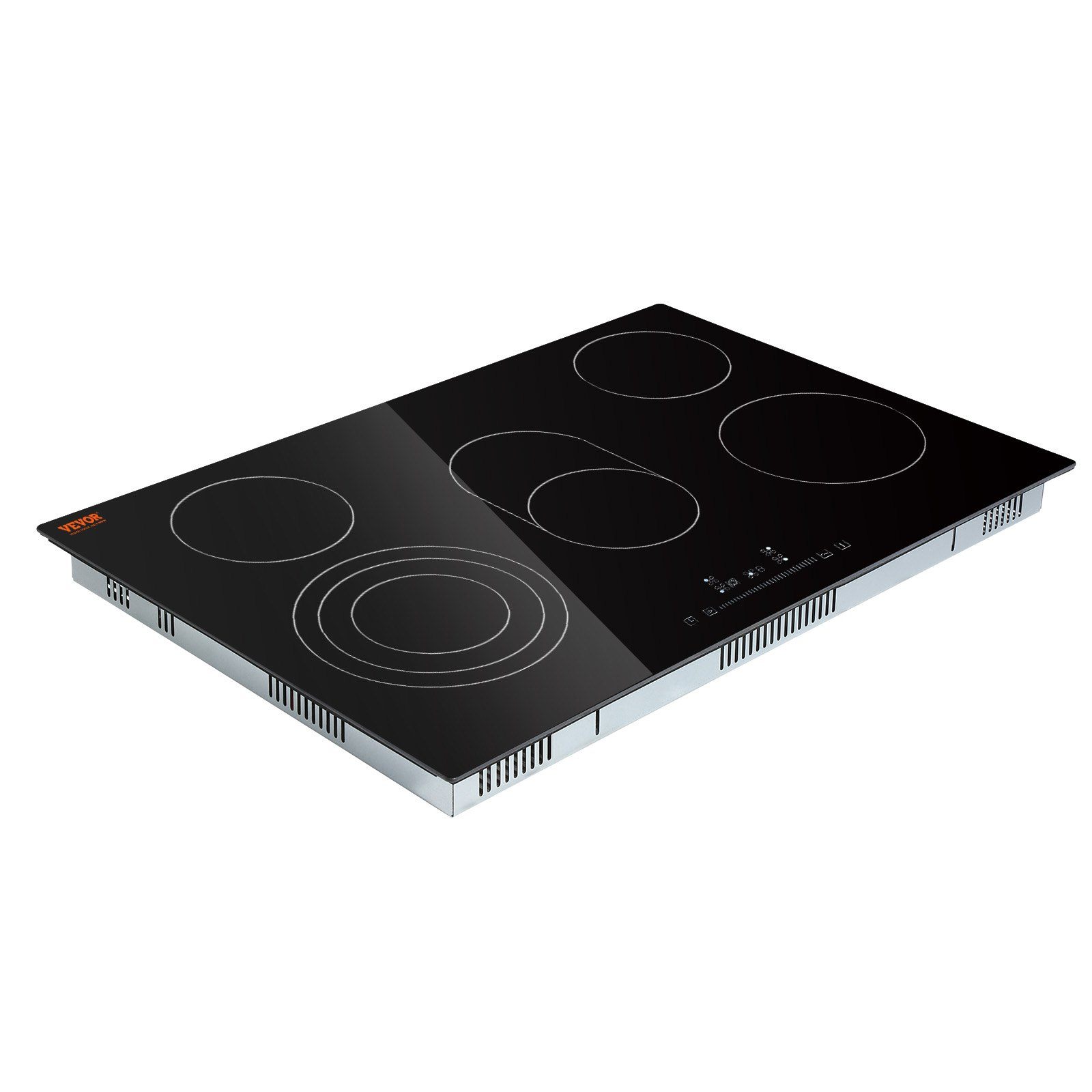 Start2Finish VEVOR built-in electric stove top with five burners, glass radiant cooktop, touch controls, and safety features.
