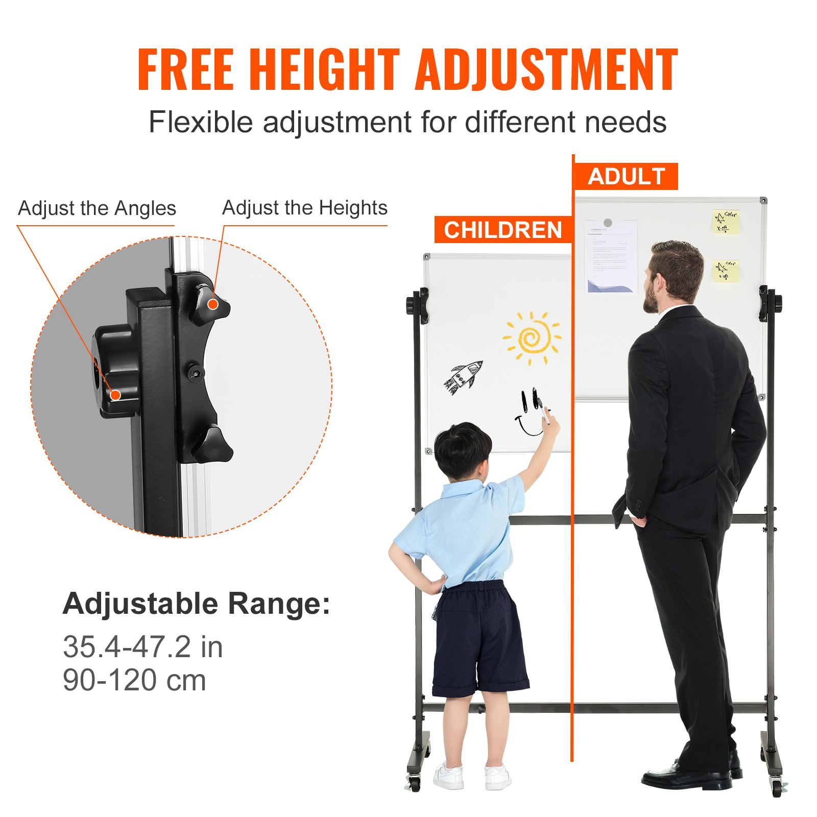 Start2Finish VEVOR magnetic whiteboard, double-sided 36x24 inch mobile dry erase board with adjustable height and accessories.