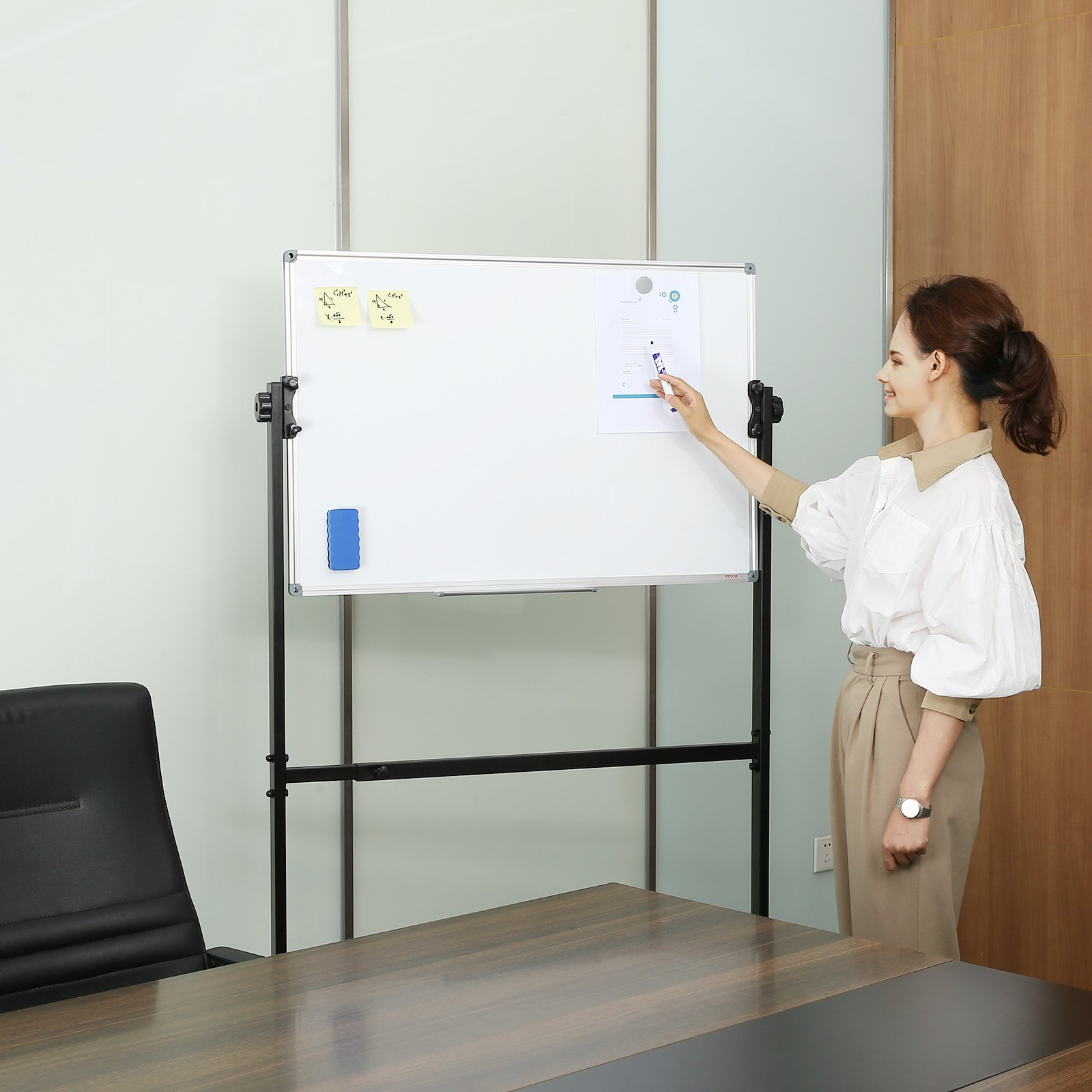 Start2Finish VEVOR rolling magnetic whiteboard, double-sided 36x24 inch dry erase board with adjustable height and accessories.
