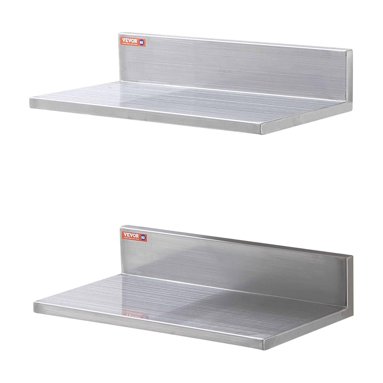Start2Finish stainless steel wall-mounted shelf set with backsplash, ideal for kitchen, restaurant, or bar storage.