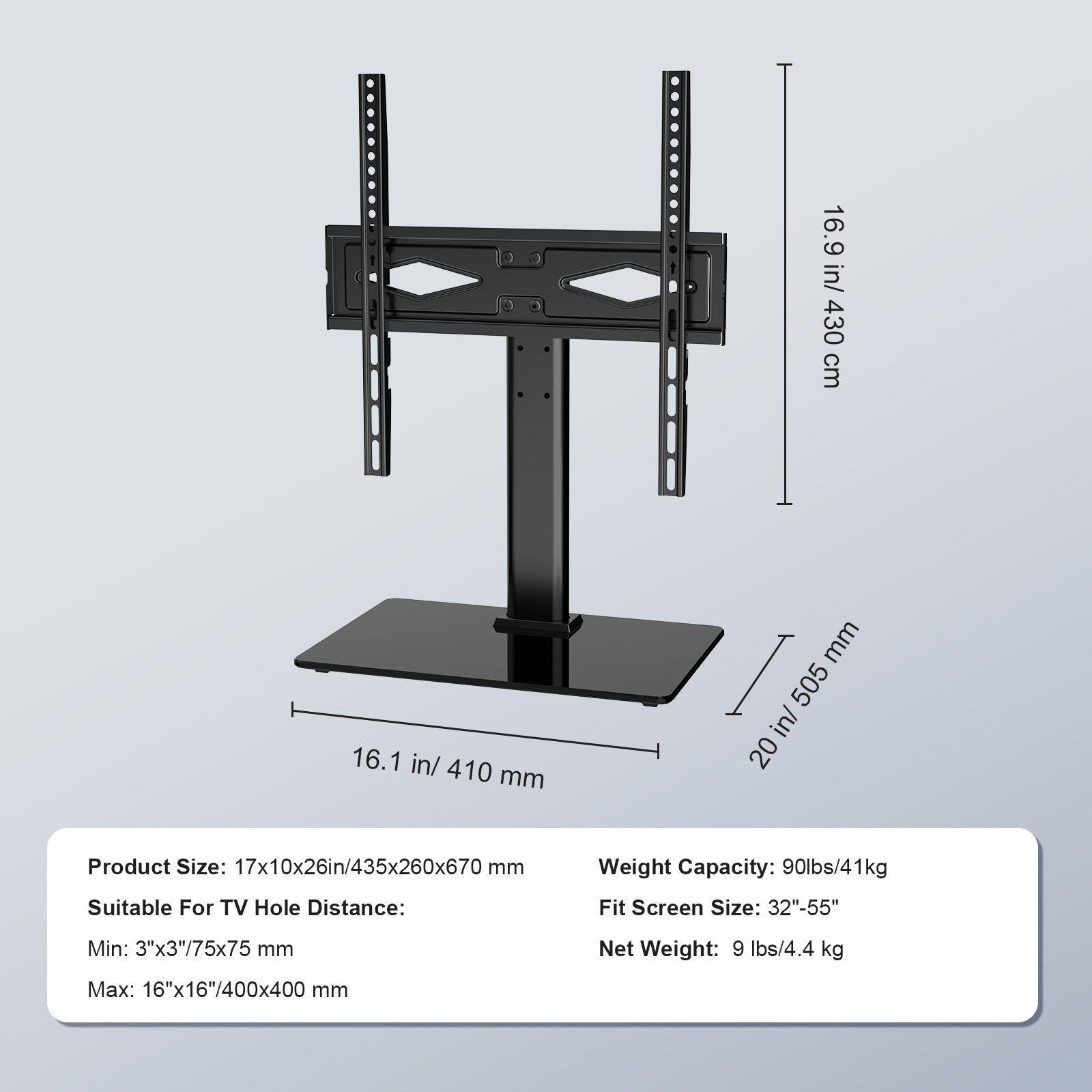 Start2Finish VEVOR TV stand mount for 32-55 inch TVs, with swivel, adjustable height, and tempered glass base for living room or bedroom