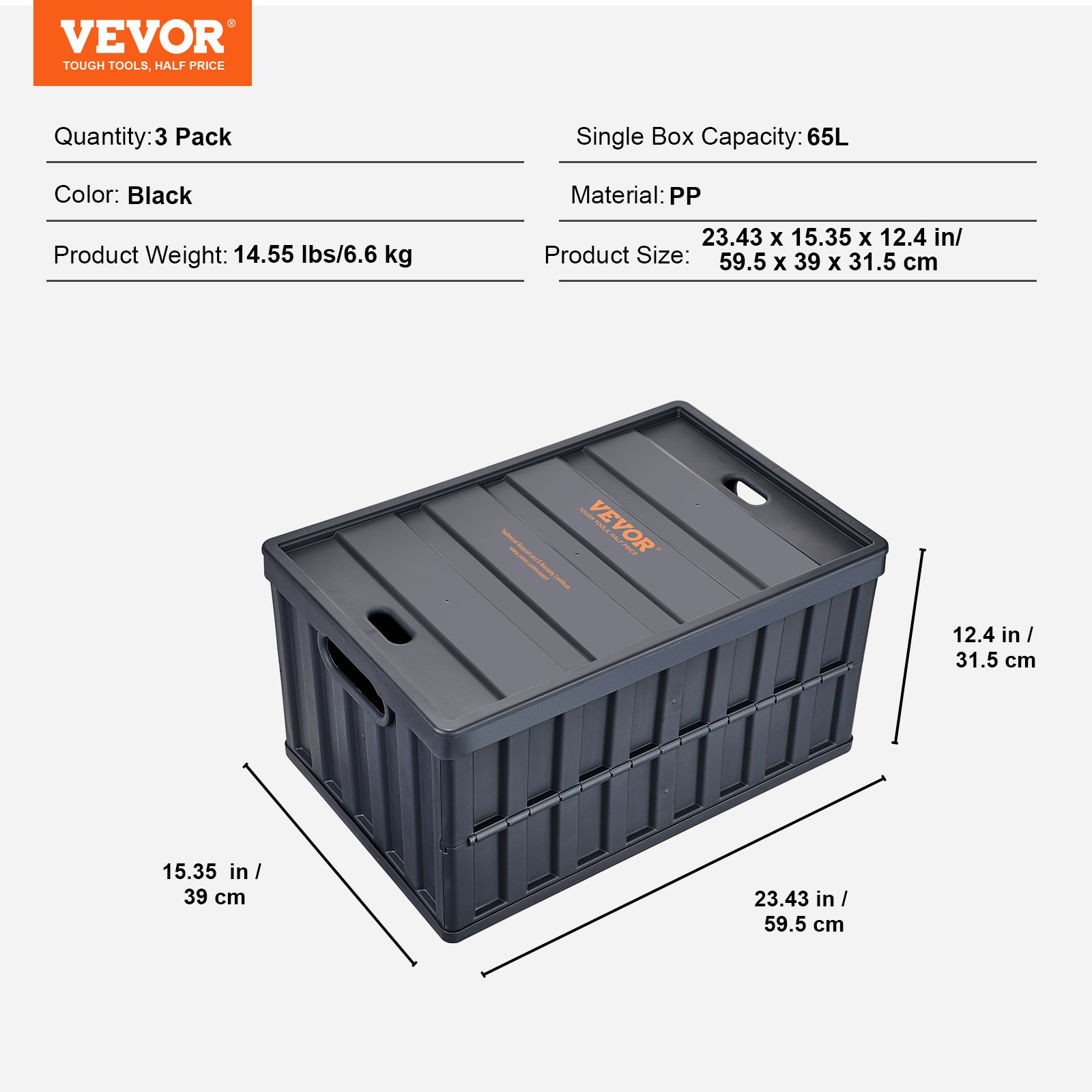 Start2Finish VEVOR collapsible storage bins with lids, 65L large plastic stackable crates with handles for organizing clothes, toys, and more.