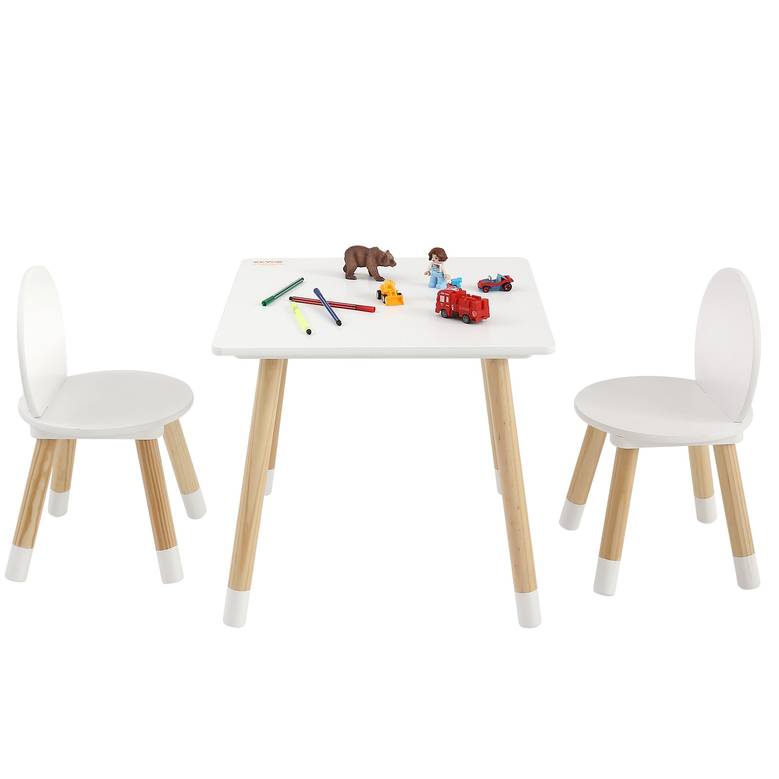 Start2Finish VEVOR kids table and 2 chairs set, toddler-sized multi-activity furniture for art, craft, and learning.