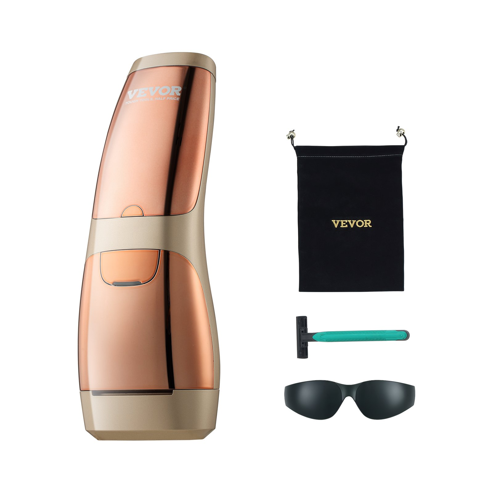 Start2Finish VEVOR IPL hair removal device with sapphire cooling system, showing sleek handheld design for at-home facial and body use.