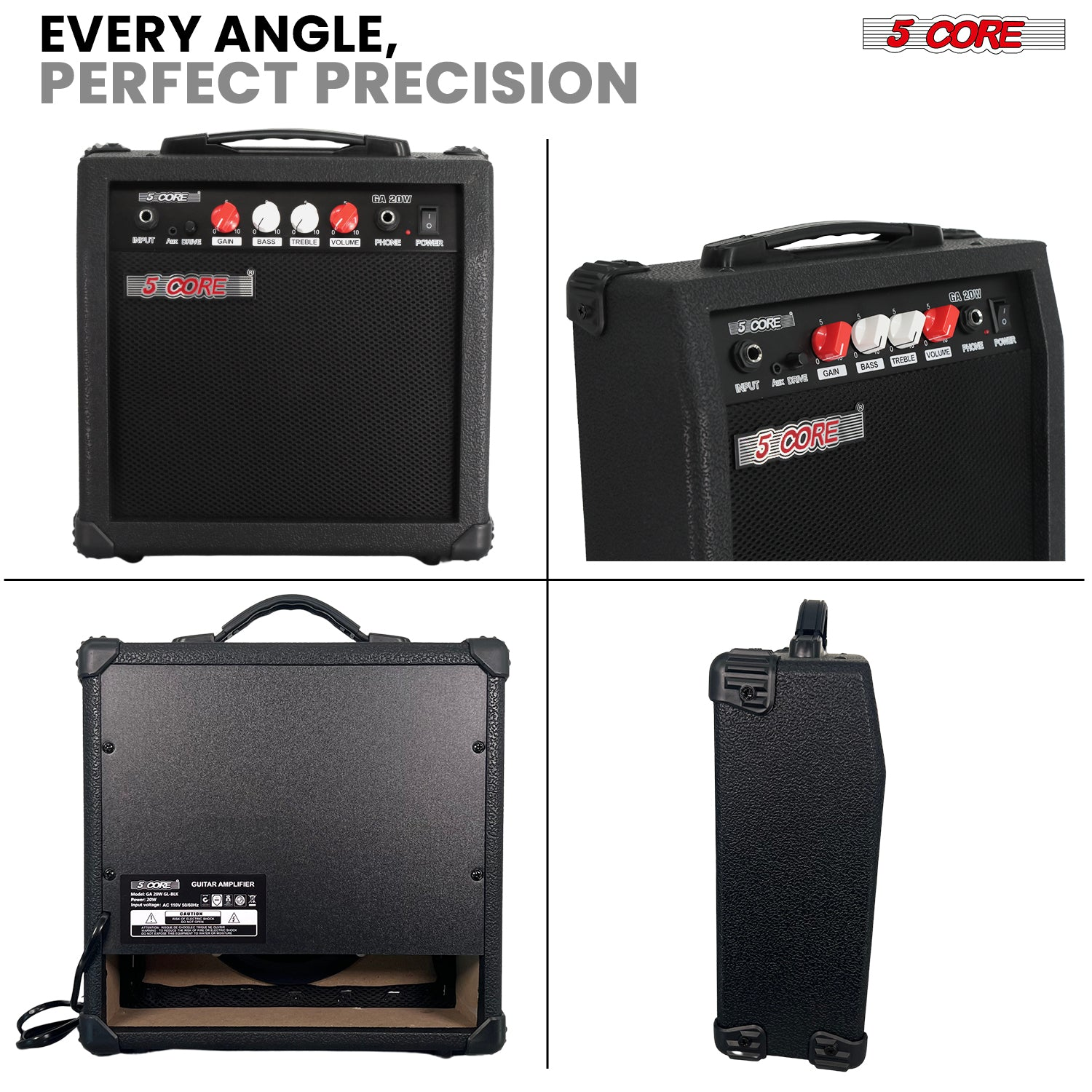 Start2Finish 20W portable guitar amplifier with built-in 6.5-inch speaker, aux input, and headphone jack for electric musical instruments.