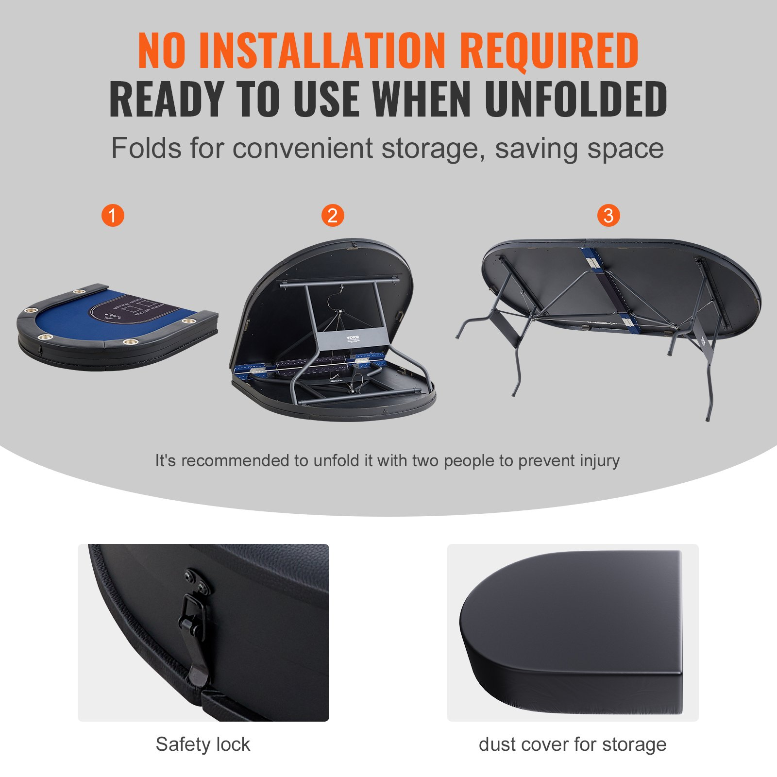 Foldable VEVOR 10 player poker table with padded rails and stainless steel cup holders, oval casino-style card game table.