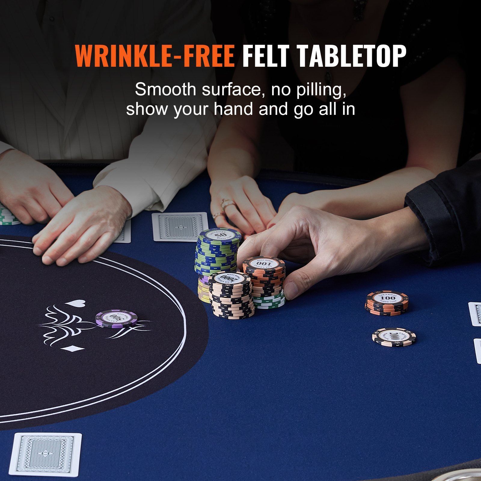 Start2Finish VEVOR 10-player foldable poker table with padded rails, stainless steel cup holders, and an 84-inch oval casino-style design.