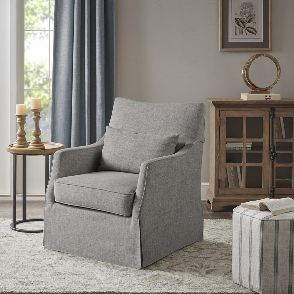 Start2Finish skirted swivel chair with fabric upholstery, cushioned seat, and decorative skirt, ideal for modern living spaces.