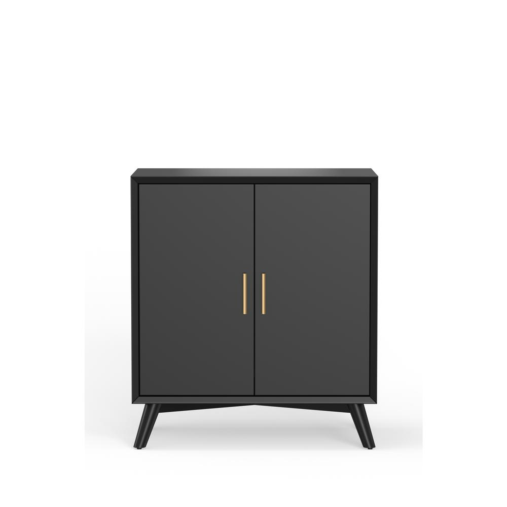 Flynn Small Black Bar Cabinet by Start2Finish, modern furniture piece with storage and a sleek finish.