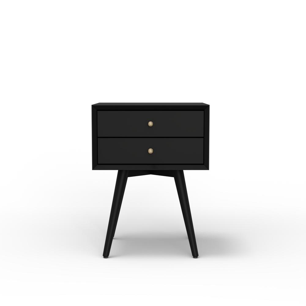 Flynn small black nightstand by Start2Finish with a modern design, featuring a drawer and open shelf for bedroom storage.