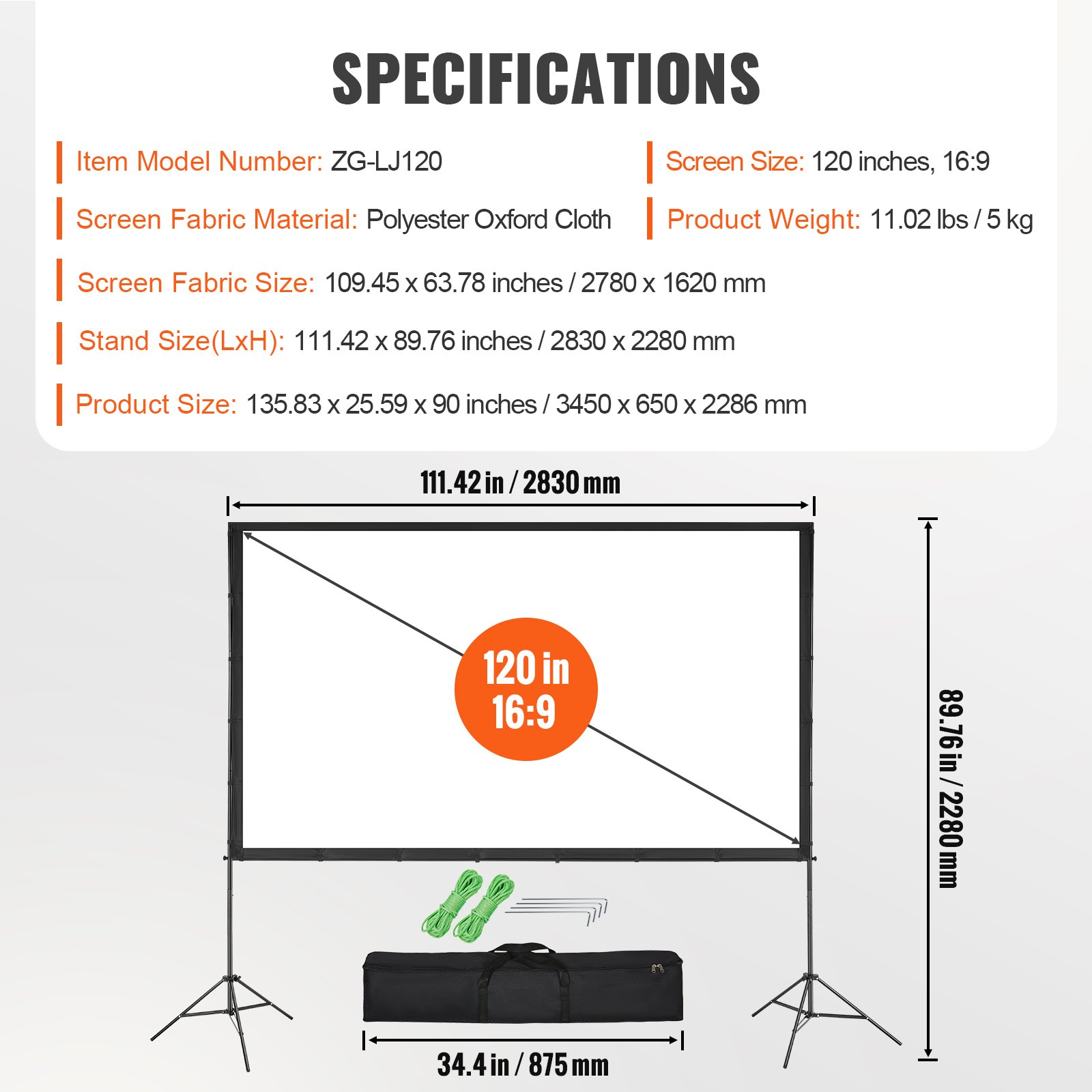Start2Finish VEVOR 120-inch outdoor projector screen with stand, wrinkle-free 16:9 HD movie screen for home theater and backyard movies.