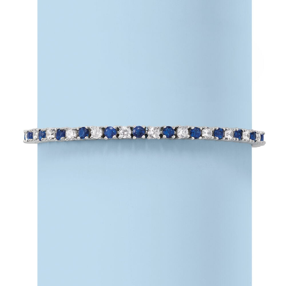 Start2Finish 6ctw created white and blue sapphire tennis bracelet in 14K gold overlay, 7.25-inch length, sparkling gemstone design.
