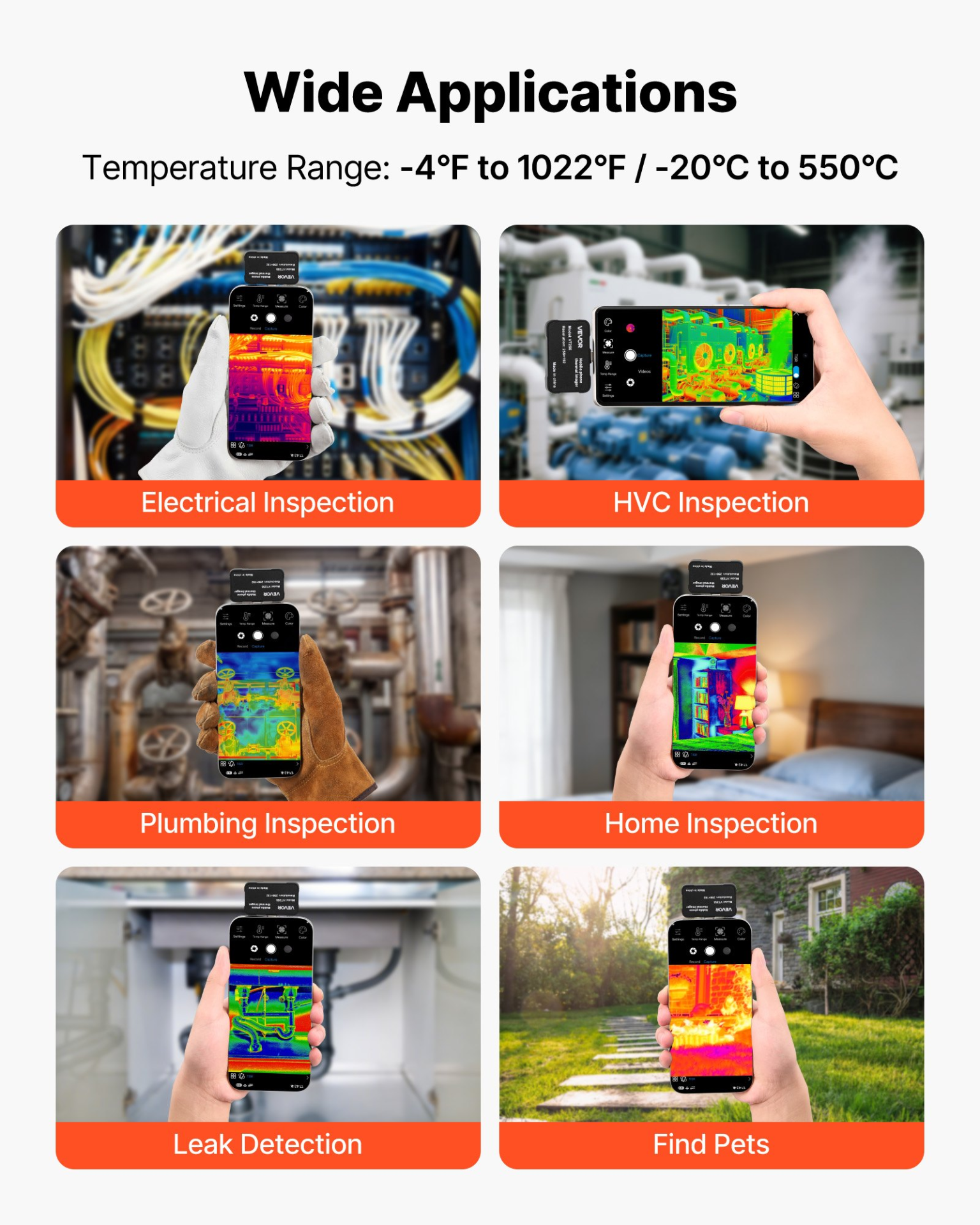 Start2Finish VEVOR thermal imaging camera for smartphones with 512x384 IR resolution, macro lens, and 25Hz refresh rate.