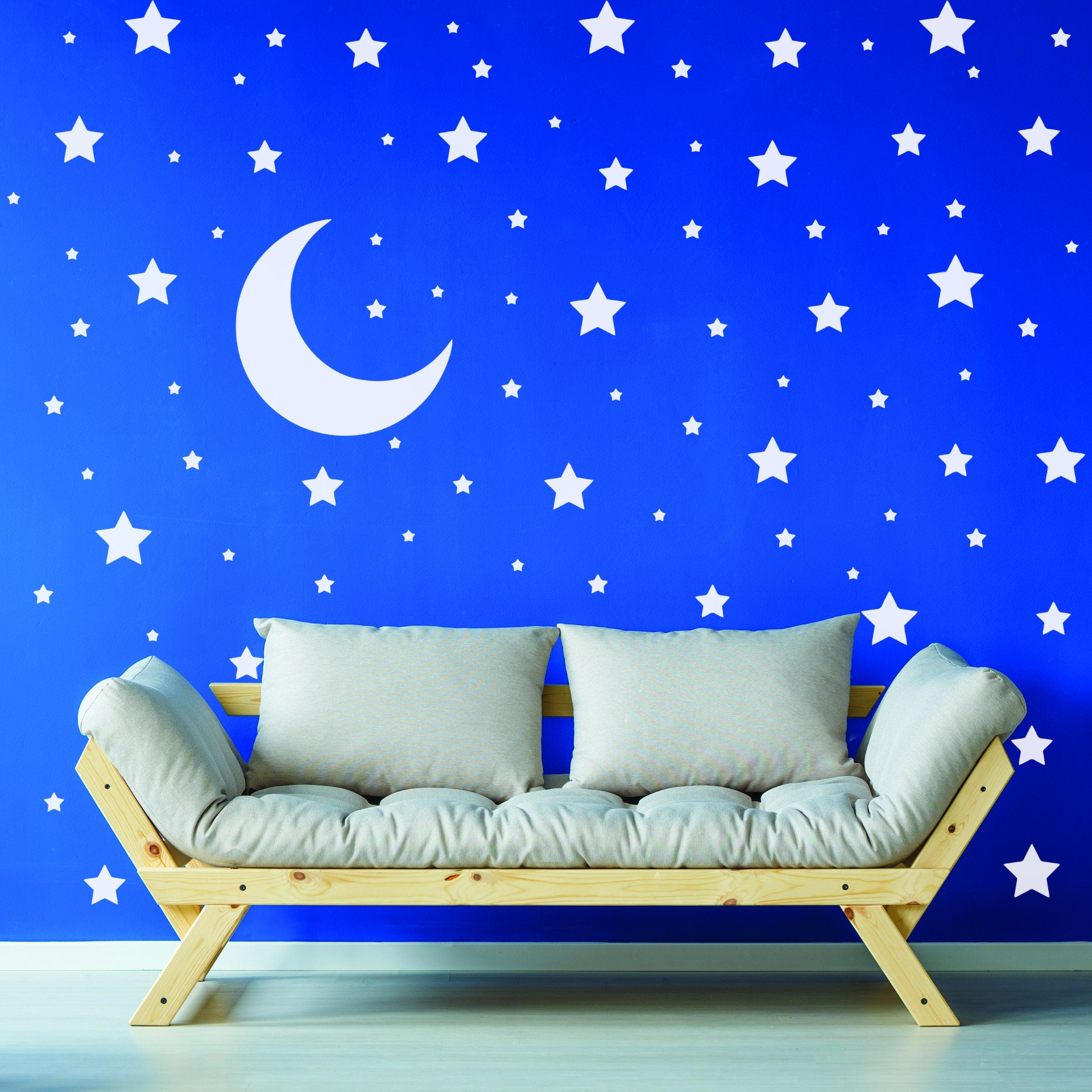 White star wall stickers from Start2Finish, moon decor vinyl decals for nursery or kid&