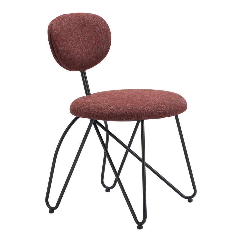 Pair of Start2Finish Novi dining chairs in maroon brown with cushioned seats and wooden legs, set of two for modern kitchen or dining room.