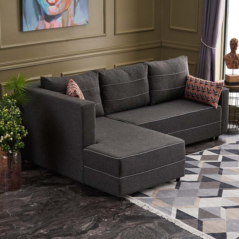 Anthracite corner sofa bed in Bali style by Start2Finish, showing left corner design with 242x160x88cm dimensions.