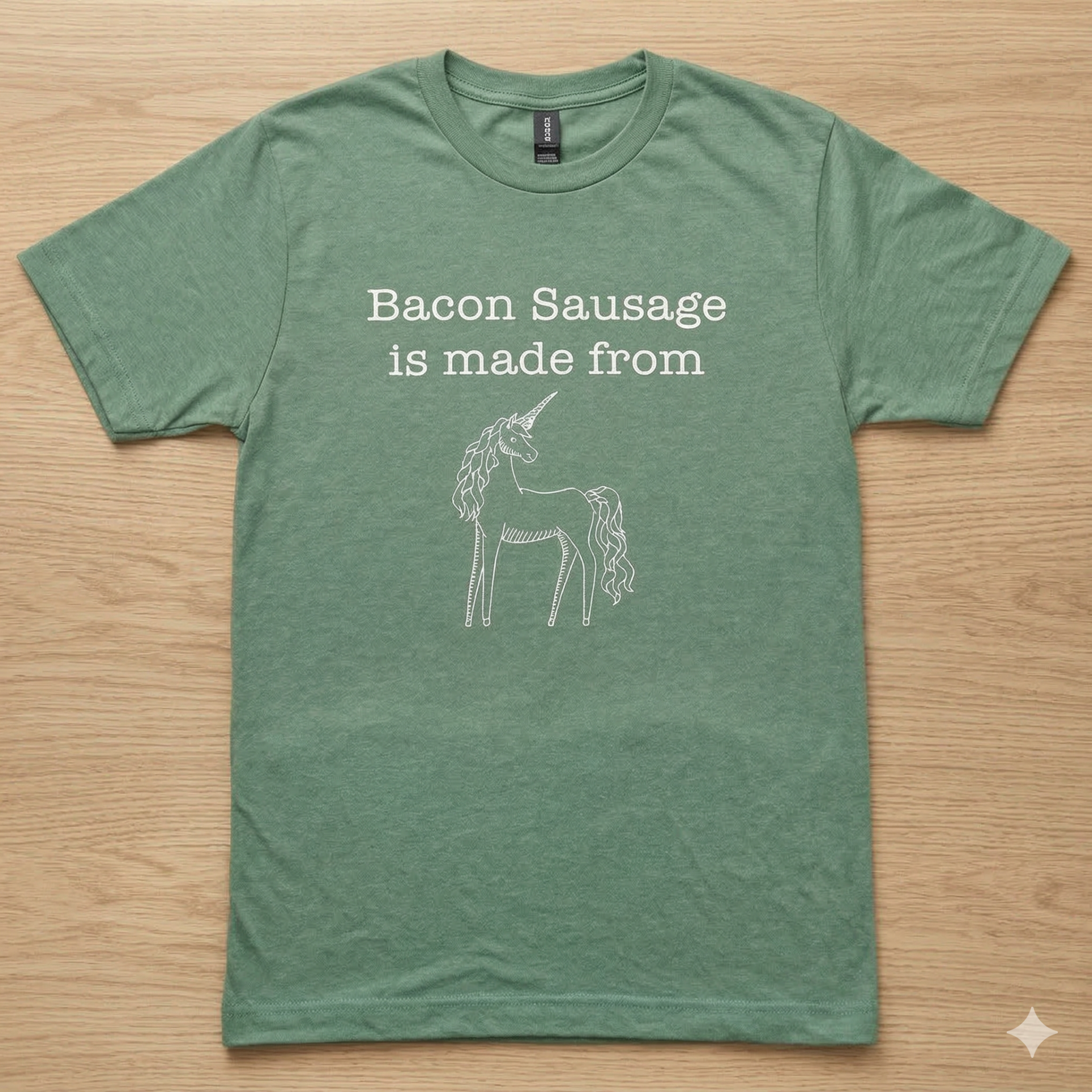 Start2Finish bacon sausage T-shirt featuring a humorous printed design on soft, comfortable apparel.