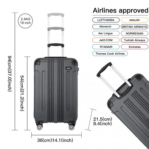 Start2Finish Kono 19-inch grey lightweight ABS hard shell cabin suitcase with telescopic handle and four spinner wheels.