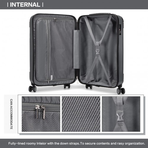 Light grey Kono 19-inch ABS hard shell cabin suitcase with compact design and carry-on size, lightweight travel luggage from Start2Finish.