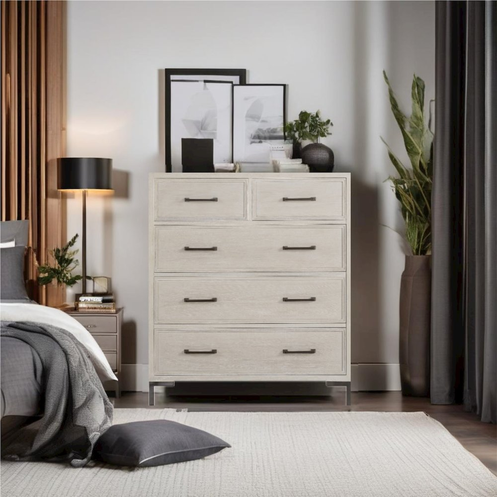 Start2Finish Bradley Chest furniture with wooden finish and metal handles, featuring a spacious top and storage drawers.