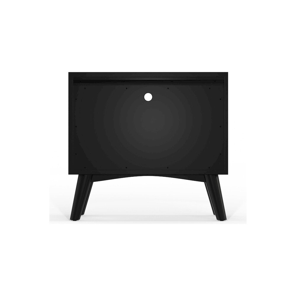 Flynn large black nightstand by Start2Finish with a sleek modern design, two drawers, and metal handles.
