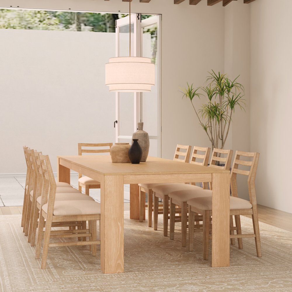 Start2Finish Carter extension dining table in natural wood finish with extended leaf, modern rectangular design.