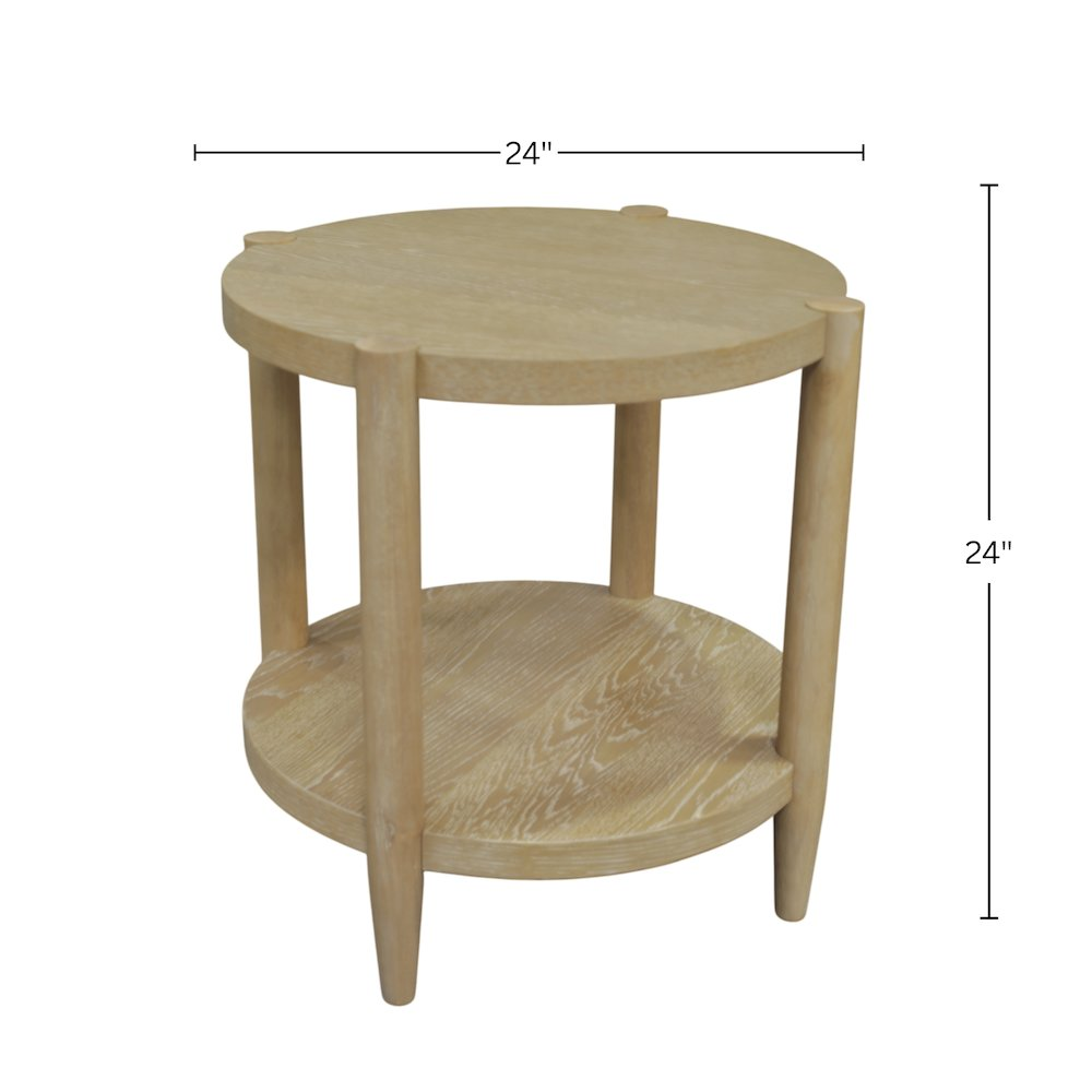Start2Finish Sinclair round end table in natural wood finish, modern furniture piece with smooth surface and sturdy legs.