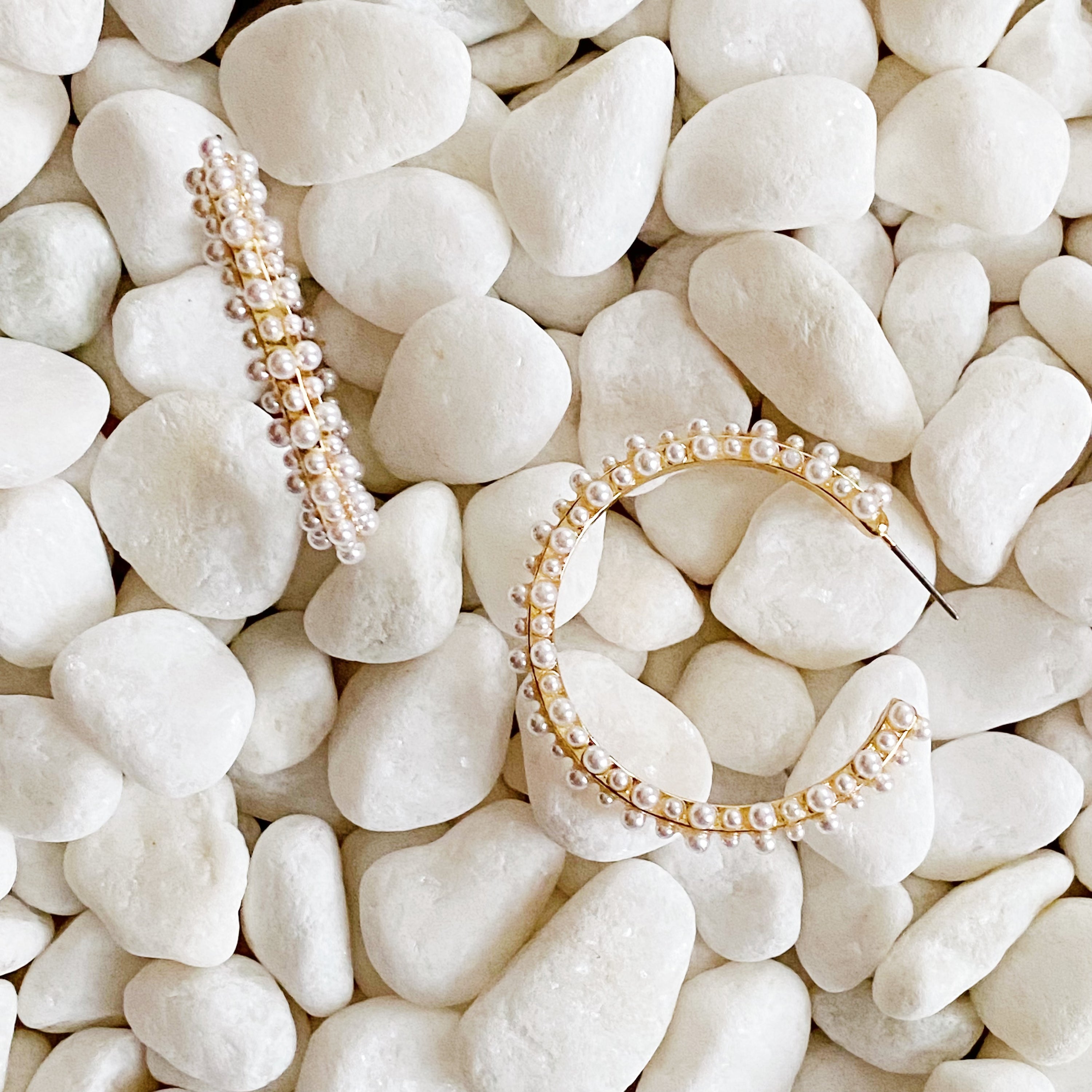 Fuchsia Hercules delicate pearl deco hoop earrings featuring small pearl accents on gold-tone hoops, elegant jewelry accessory