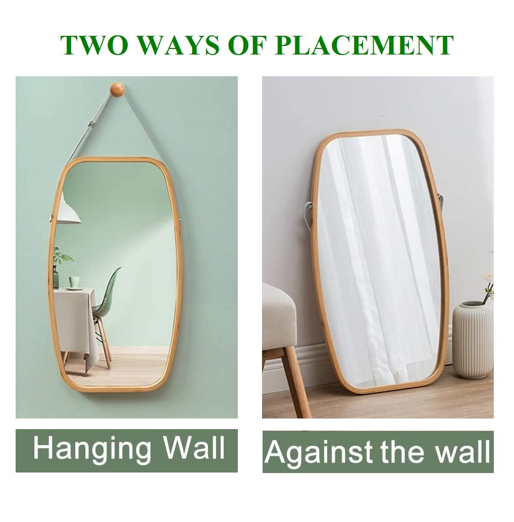 Ultramarine Dione Carla Home hanging full-length wall mirror with a solid bamboo frame, ideal for modern home decor.