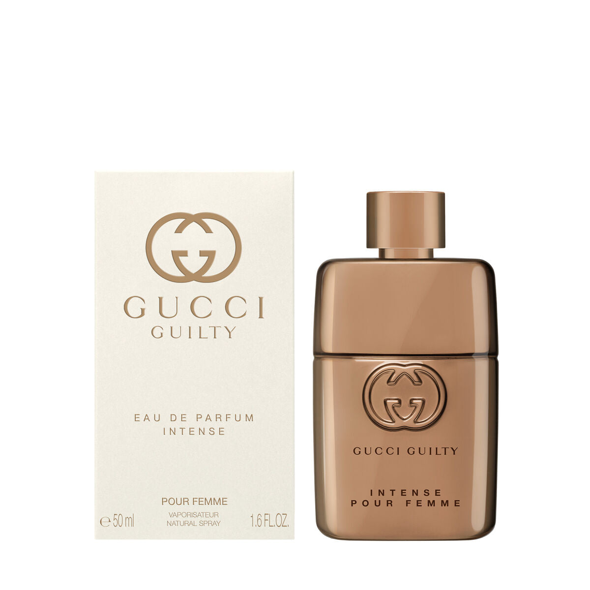 Women’s Gucci Guilty Intense Pour Femme EDP perfume bottle, 50 ml, with elegant packaging and floral scent details.