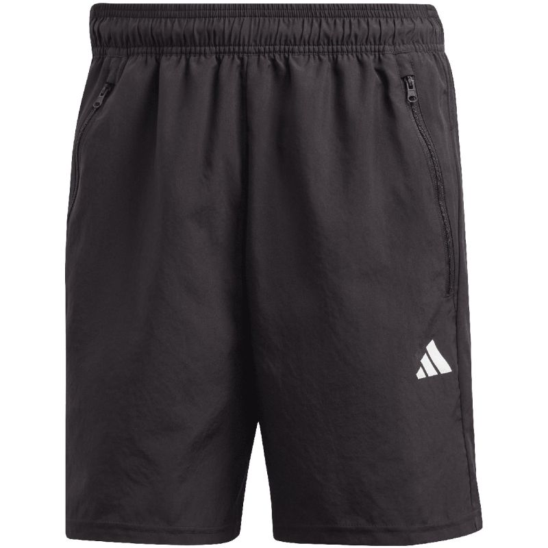 adidas Train Essentials Woven Shorts for men, lightweight athletic shorts with a relaxed fit and side pockets, in black.