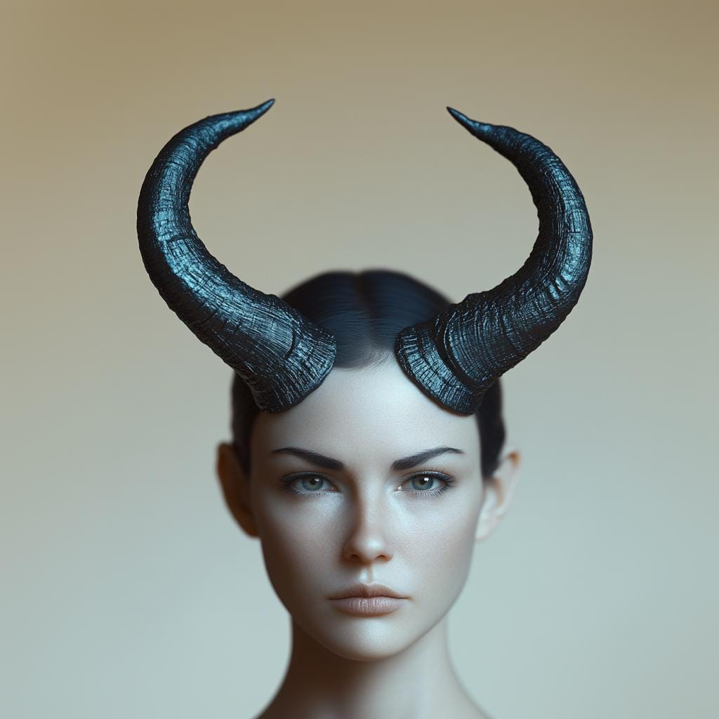 3D printed curved demon horns headpiece for fantasy cosplay, featuring realistic horn design from Start2Finish costumes.