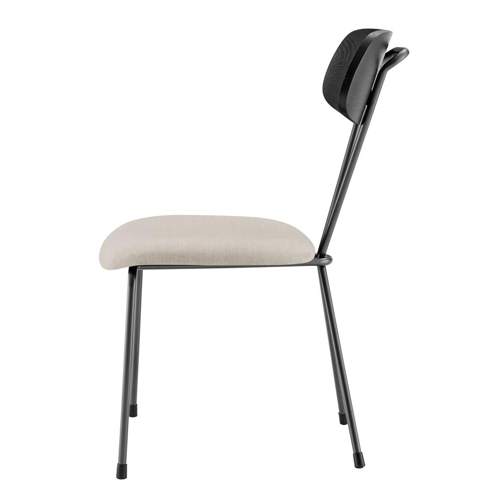 Set of four Elise fabric dining side chairs by Start2Finish, featuring upholstered seats and wooden legs for modern dining room decor.