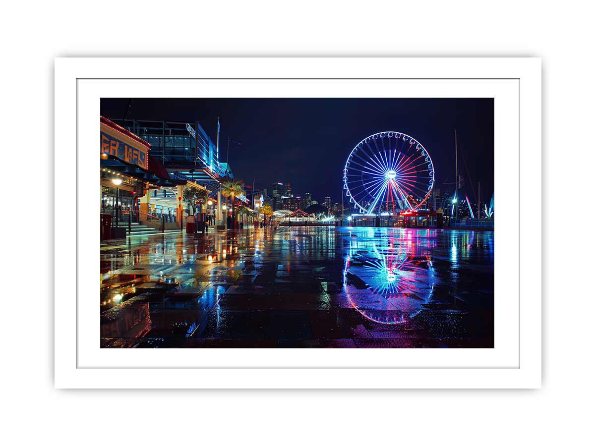 Start2Finish Darling Harbour Night print, home decor artwork featuring a vibrant nighttime cityscape scene.