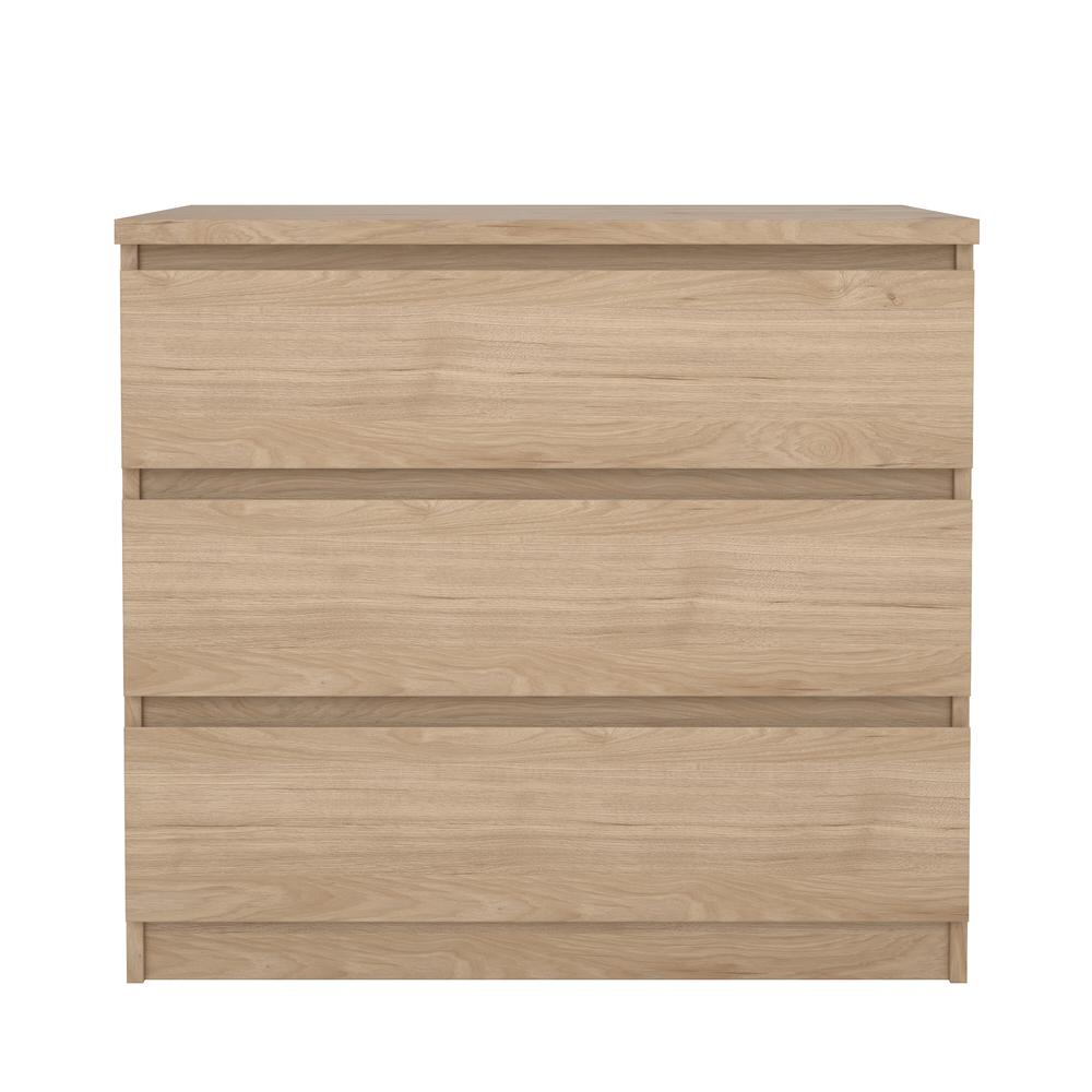 Jackson Hickory Scottsdale 3 Drawer Chest by Start2Finish, showing a wooden furniture piece with three drawers and sleek design.