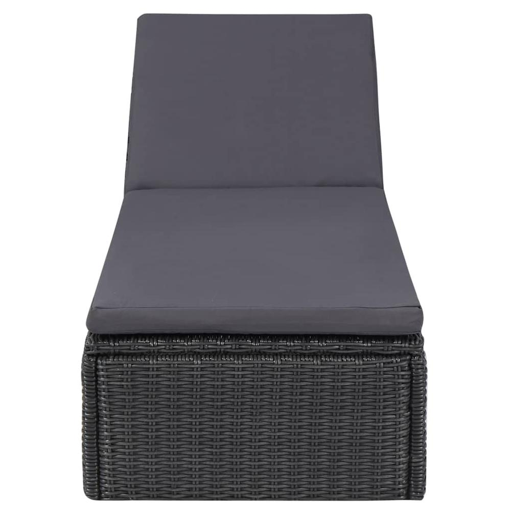 Black and dark gray PE rattan sunlounger with adjustable backrest, measuring 77.9 x 23.6 x 32.9 inches, by Start2Finish.