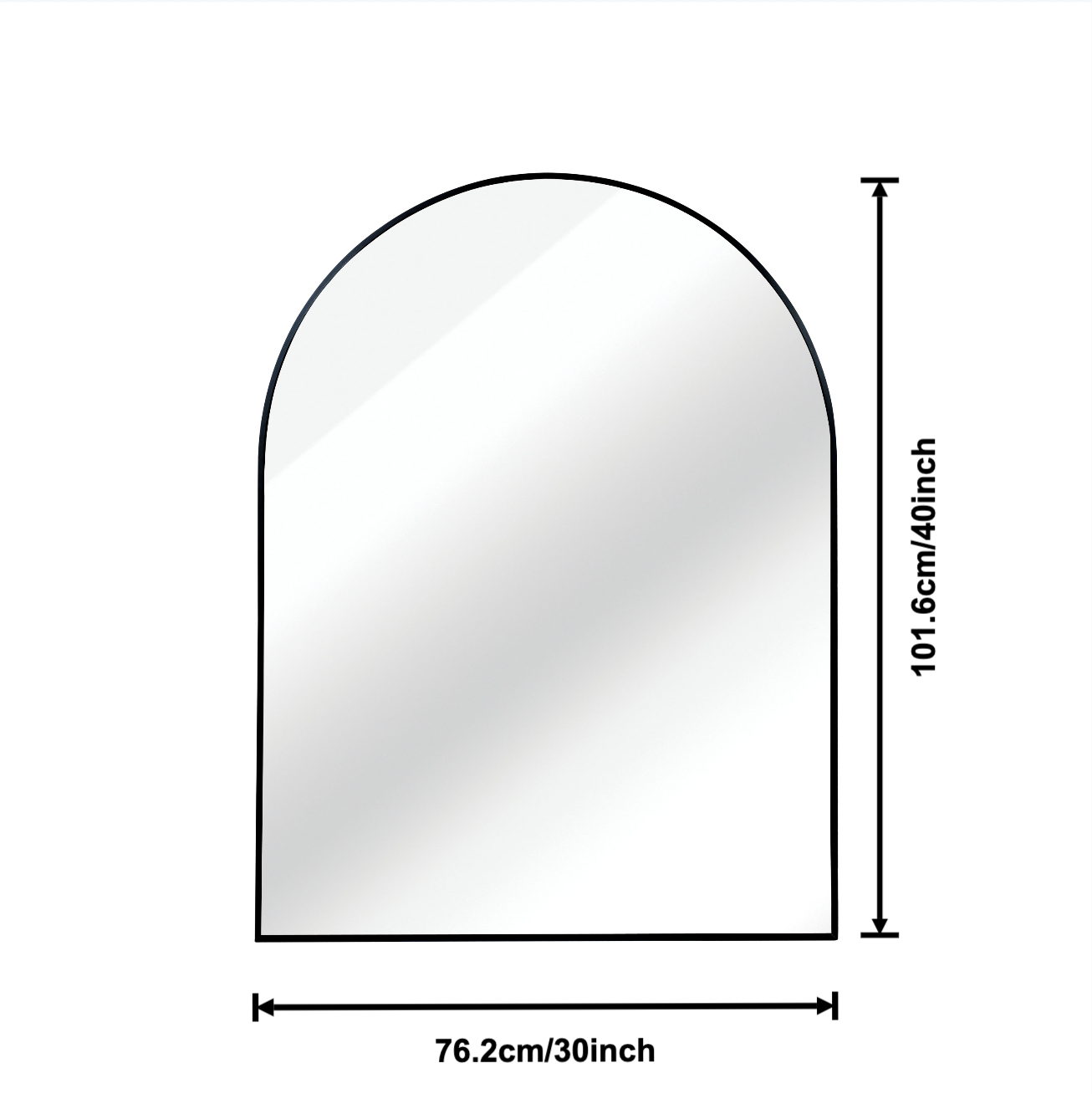 Large arched metal frame wall mirror from Start2Finish, suitable for bathroom vanity, bedroom, or entryway decor.