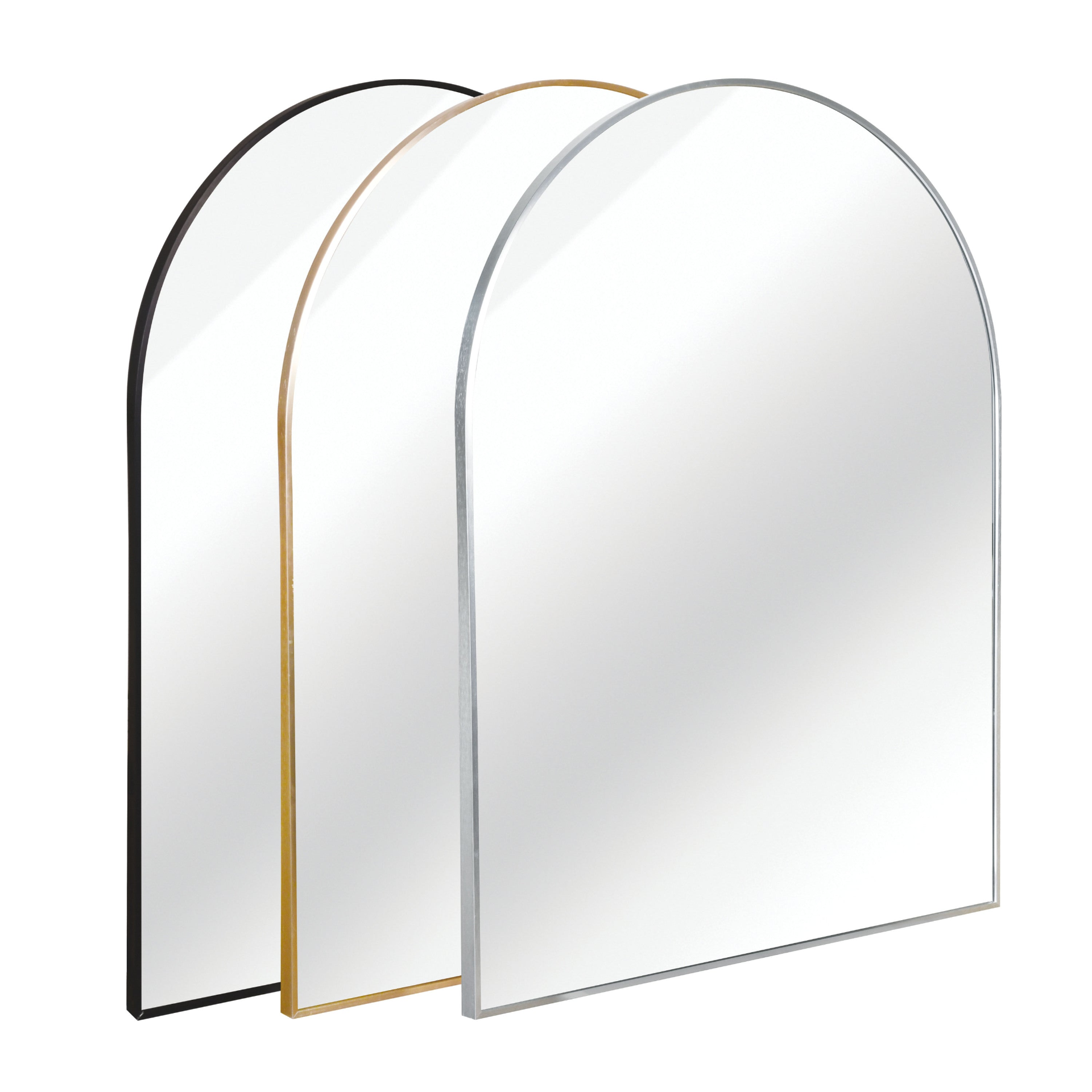 Large arched metal frame wall mirror by Start2Finish, ideal for bathroom vanity, bedroom, or entryway decor.