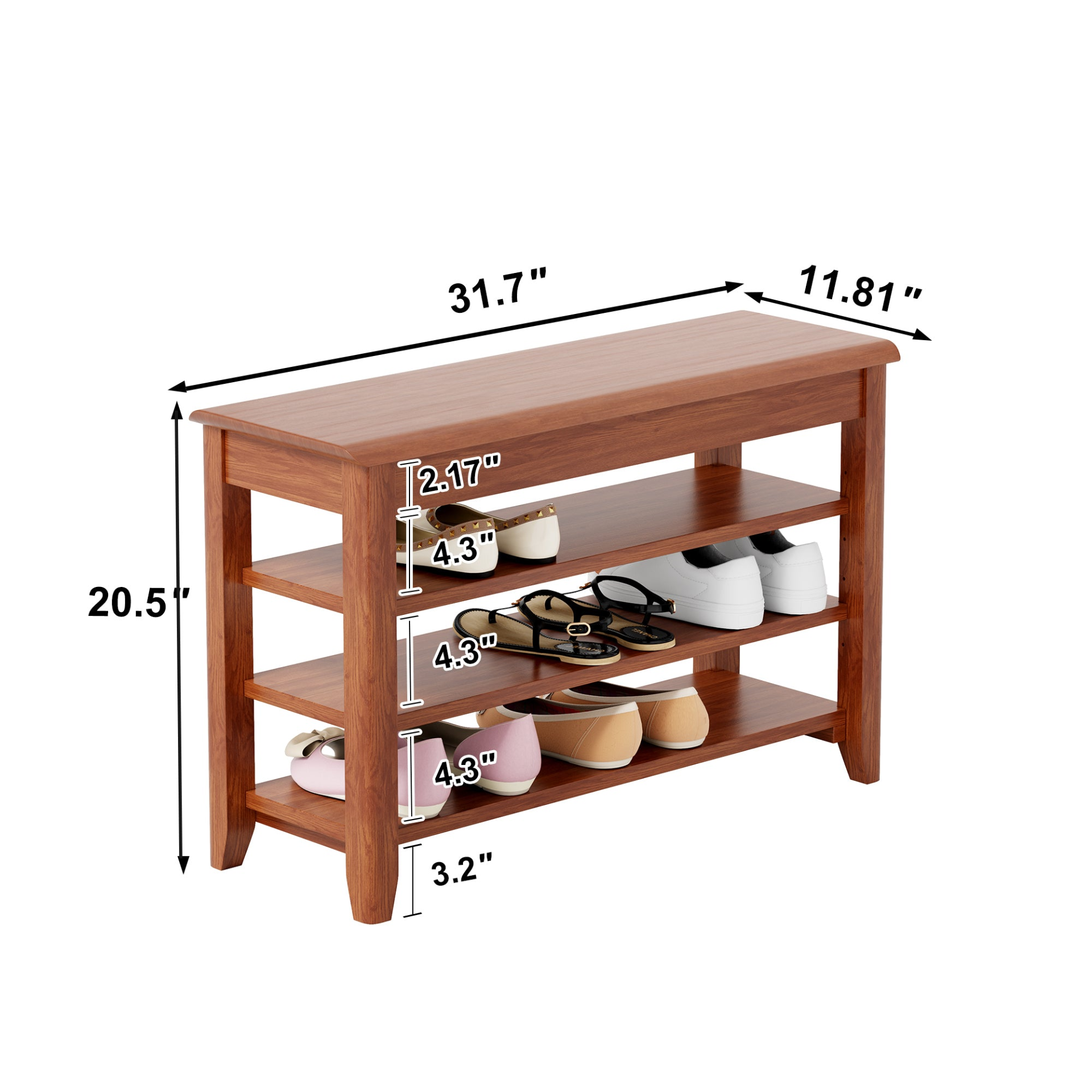 Solid wood walnut full-length mirror with coat rack and storage, adjustable sizes, ideal for bedrooms, entryways, and dressing areas.