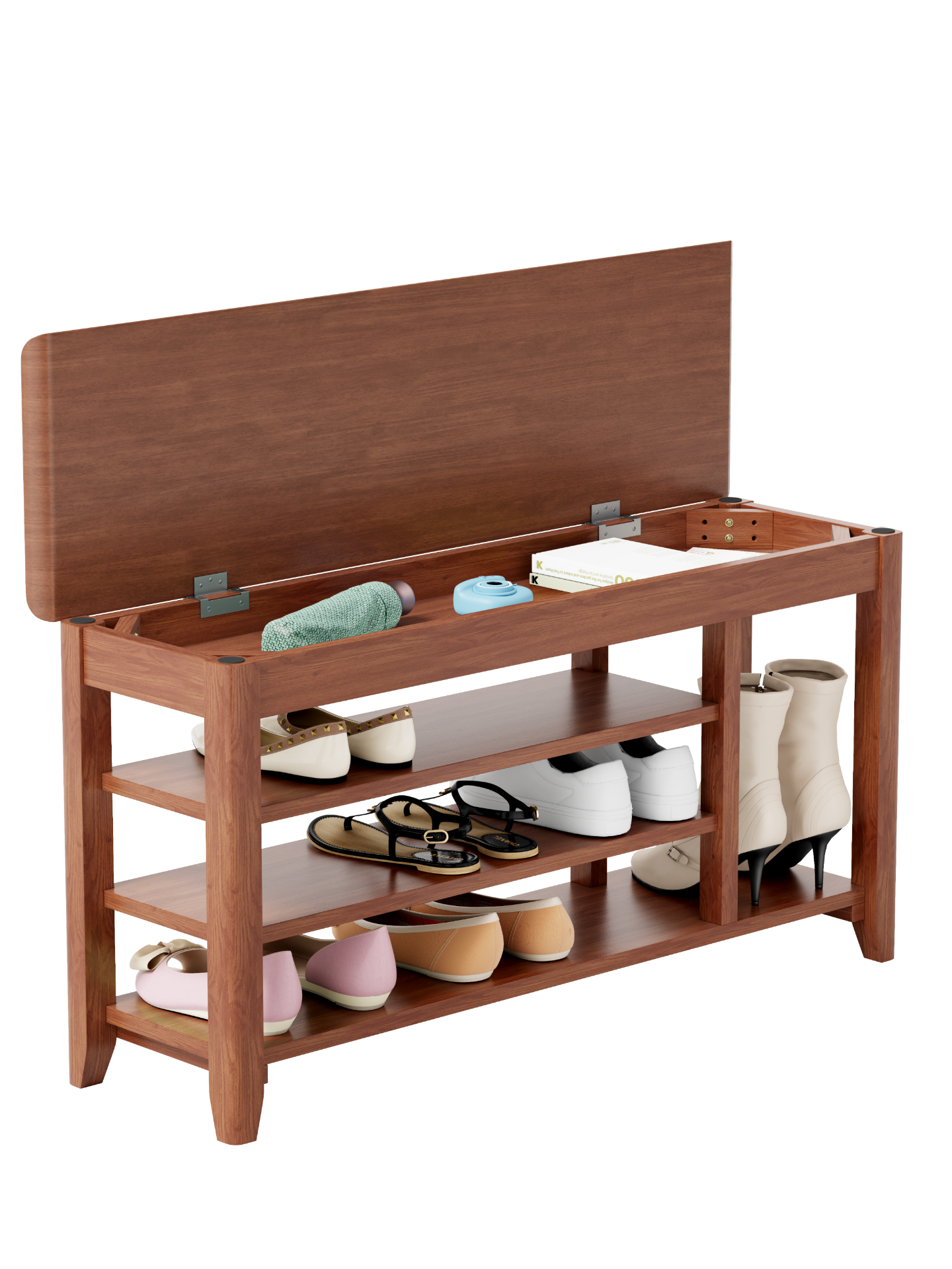 Solid walnut rotating full-length mirror with coat rack and storage, available in 31.5" and 39.37" sizes for bedrooms and entryways.