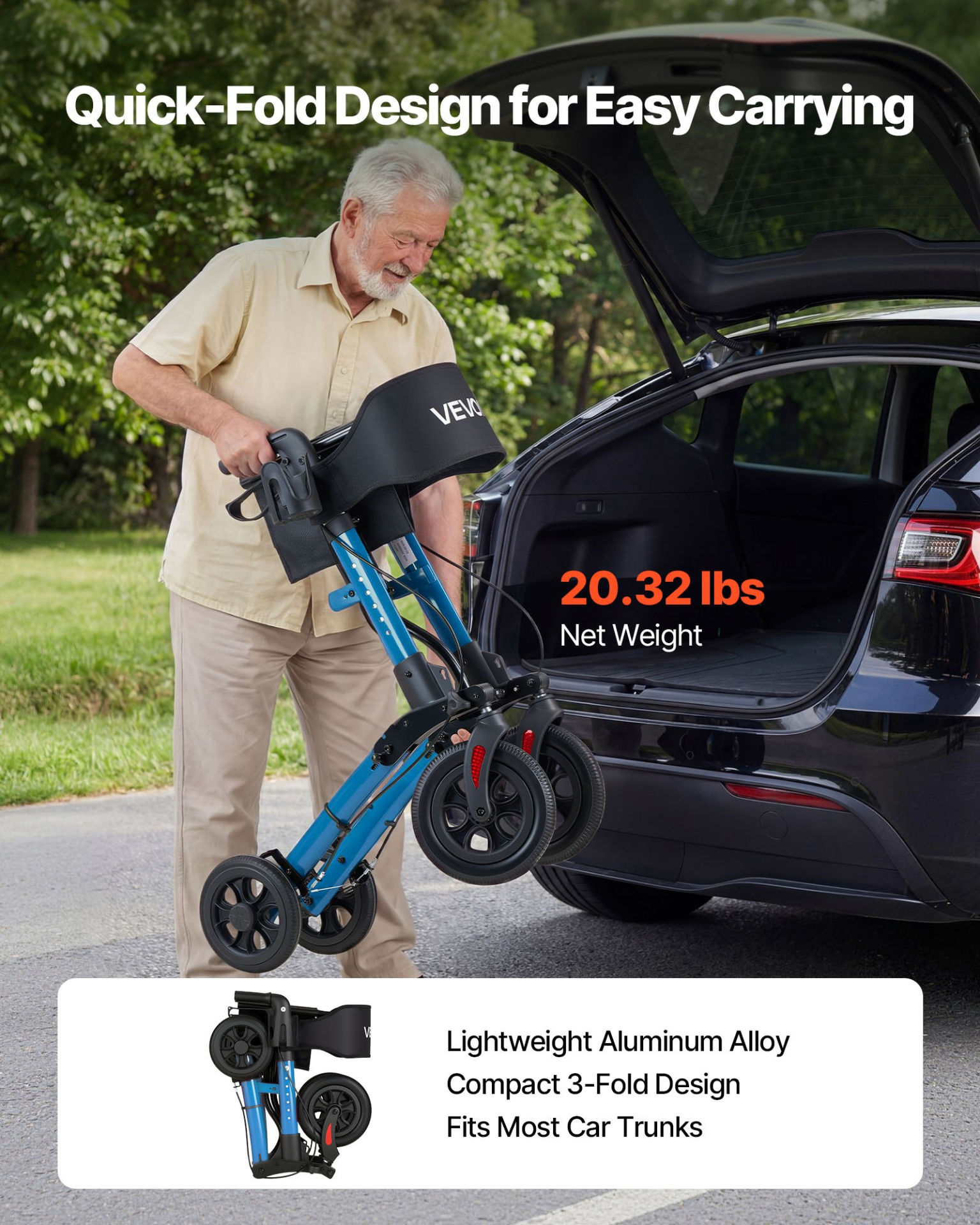 Start2Finish VEVOR rollator walker with seat for seniors, lightweight aluminum mobility aid with PU wheels, adjustable handles, cup holder.