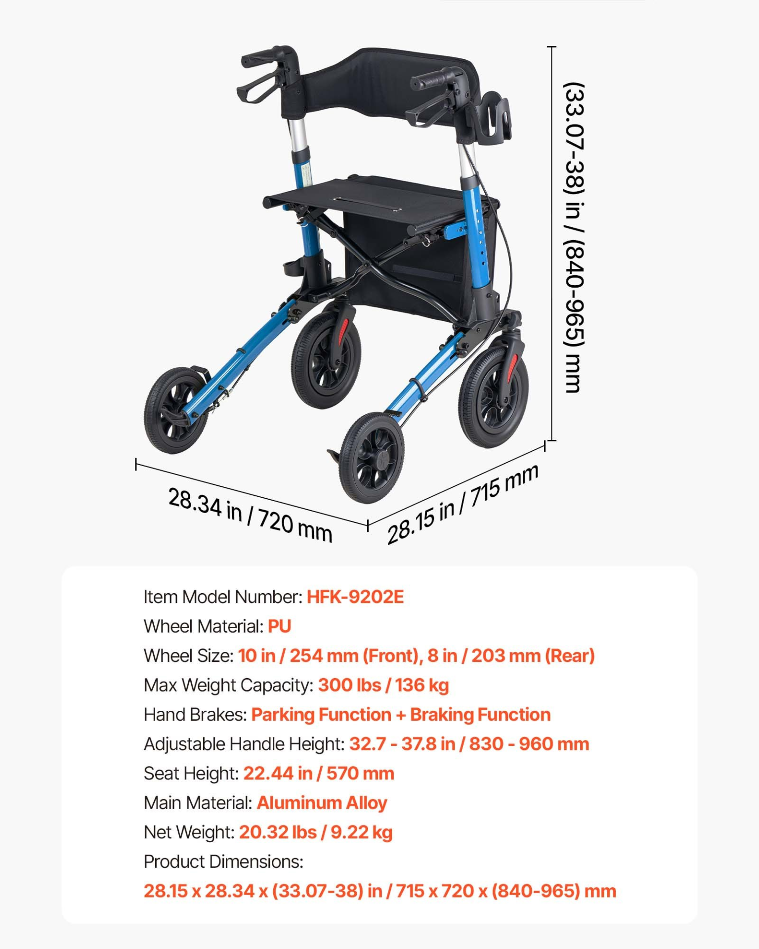 Start2Finish VEVOR rollator walker with seat, lightweight aluminum frame, PU wheels, adjustable handles, cup and cane holder.