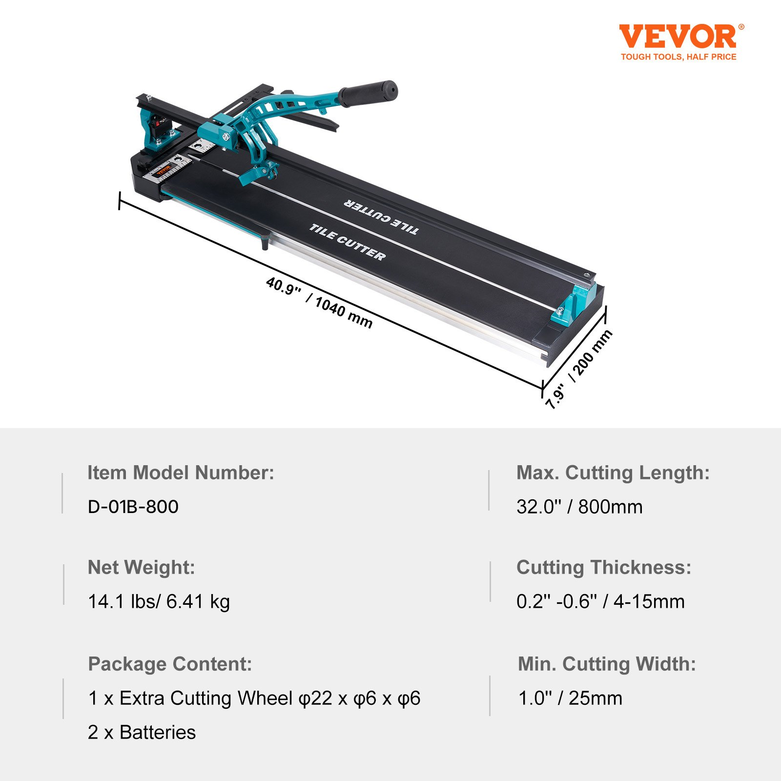 Start2Finish VEVOR 32-inch manual tile cutter for porcelain and ceramic tiles, with tungsten carbide wheel and anti-skid feet.