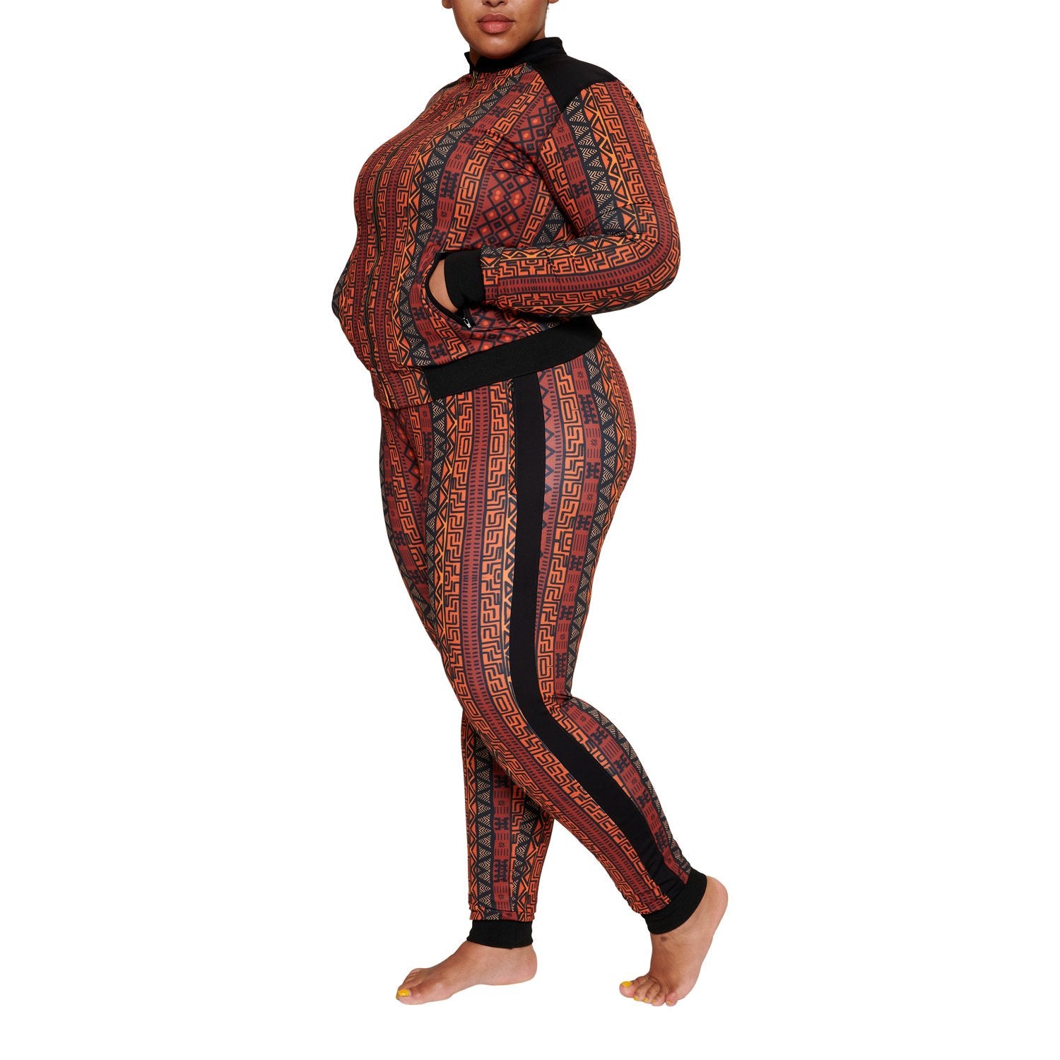 African Tracksuit for women by Olive Buckeye, featuring vibrant traditional patterns and comfortable fit in a stylish clothing set.