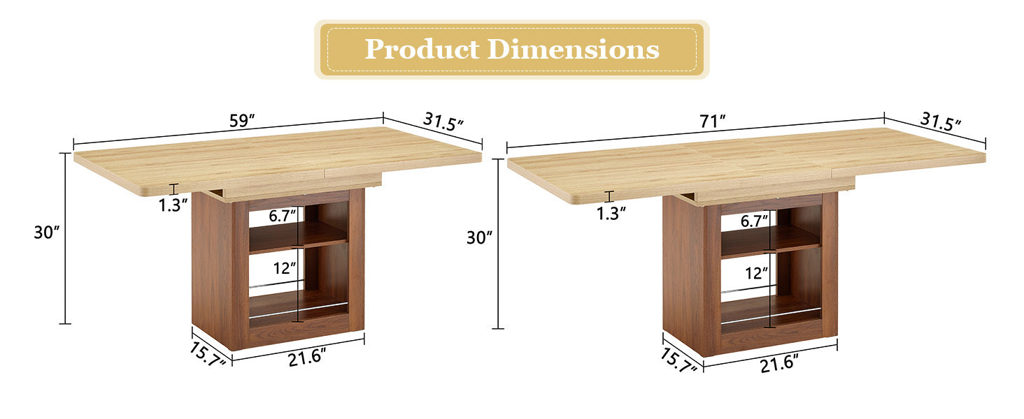 Rectangular MDF walnut dining table with storage and expandable design, ideal for dining rooms, kitchens, and apartments.