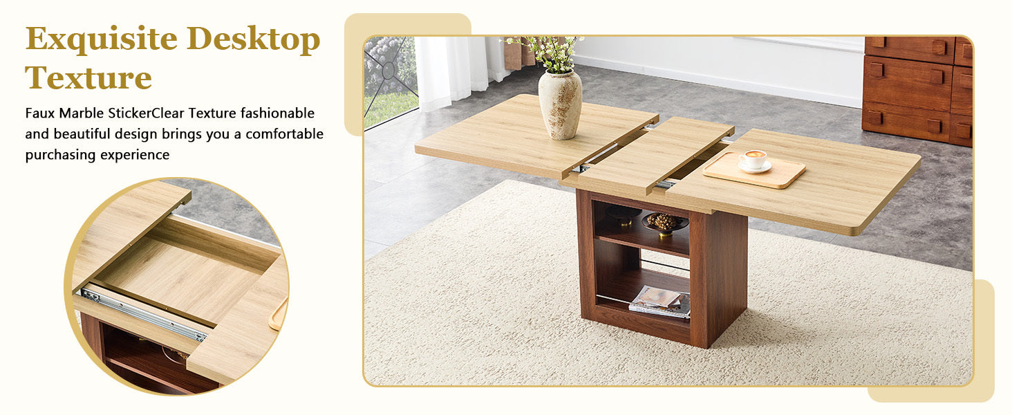Start2Finish rectangular dining table with MDF walnut finish, expandable design, and built-in storage for dining room or kitchen use.