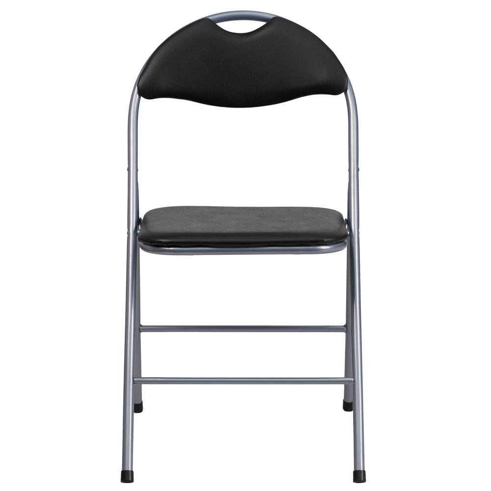 Set of 2 padded metal folding chairs from Start2Finish, showing black padded seats and sturdy metal frames.